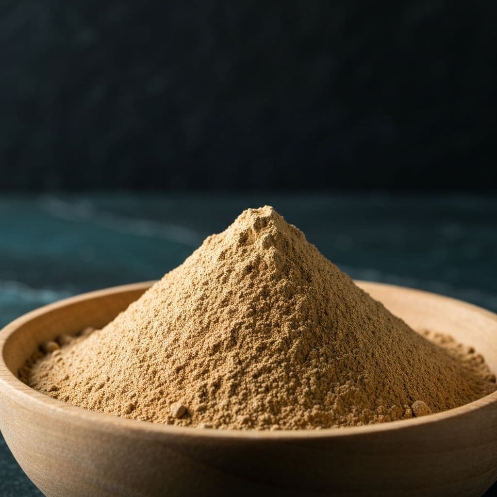 Kavain instant kava powder — fine, light tan, rapid-dispersing format for beverages
